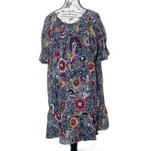 Madewell Women's Ruffle Sleeve Popover Mini Cotton Blend Dress in Bali Blooms M